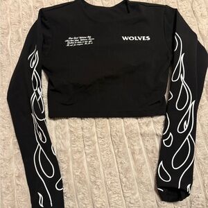 Darc sport Black Cropped Long-Sleeve Top with Flame Sleeves